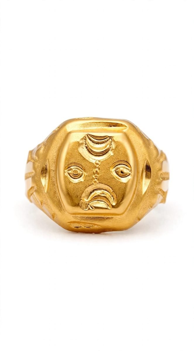 Celestial Face Engraved Signet Gold Ring