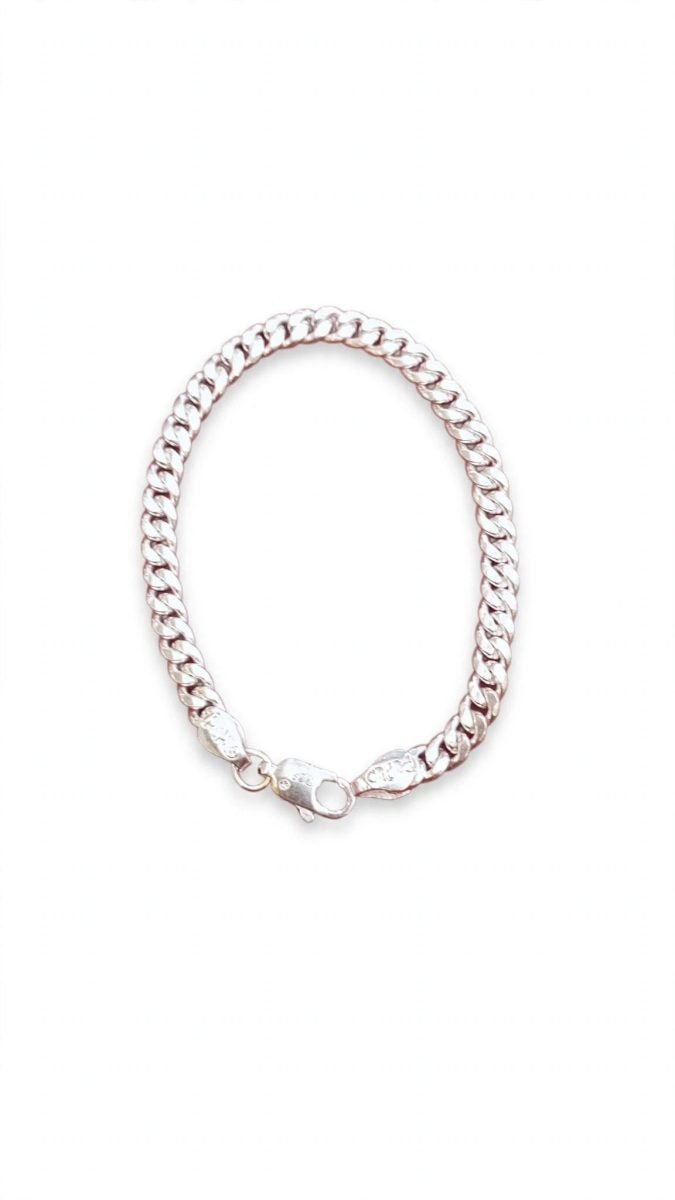 Classic Flat Curb Link Silver Chain Bracelet