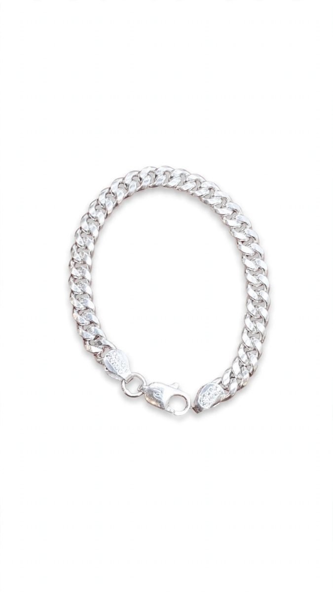 Classic Flat Curb Link Silver Chain Bracelet