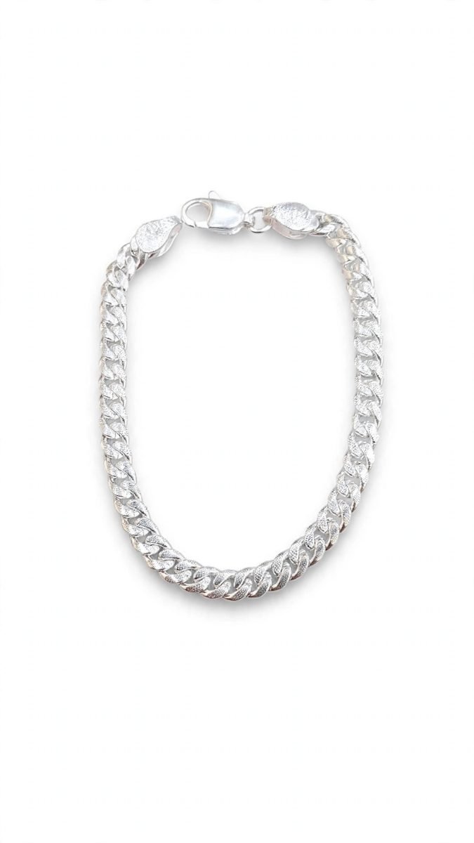 Textured Diamond-Cut Curb Link Silver Chain Bracelet