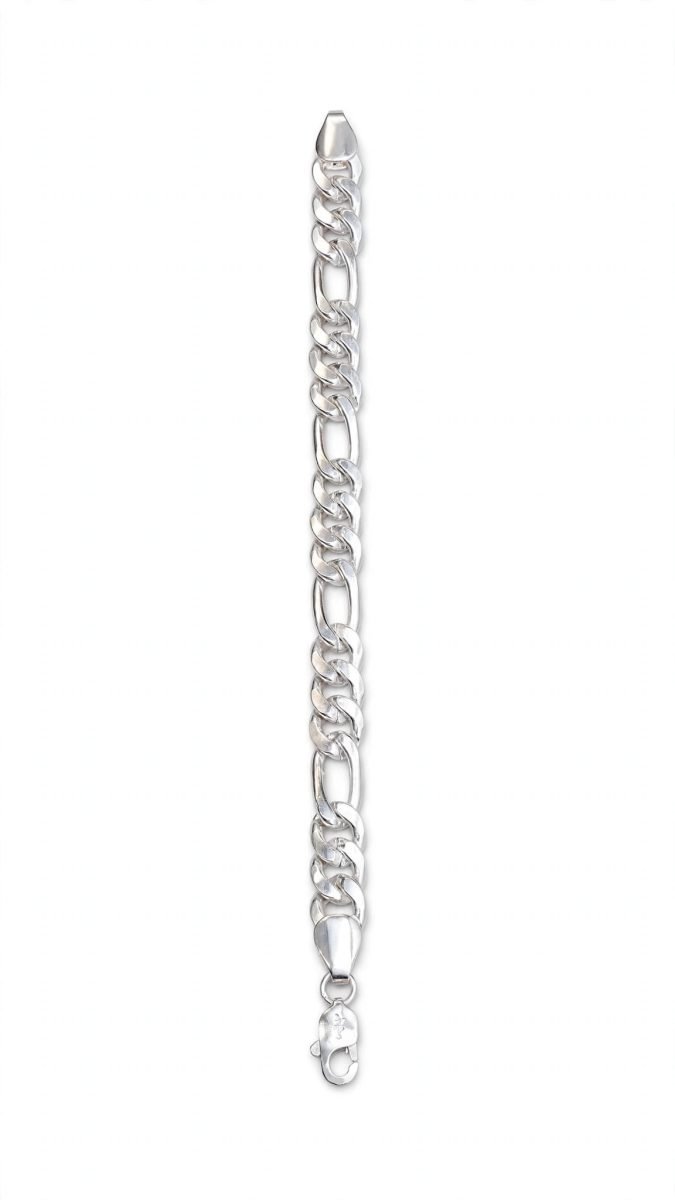 Straightened Figaro Link Silver Chain Bracelet