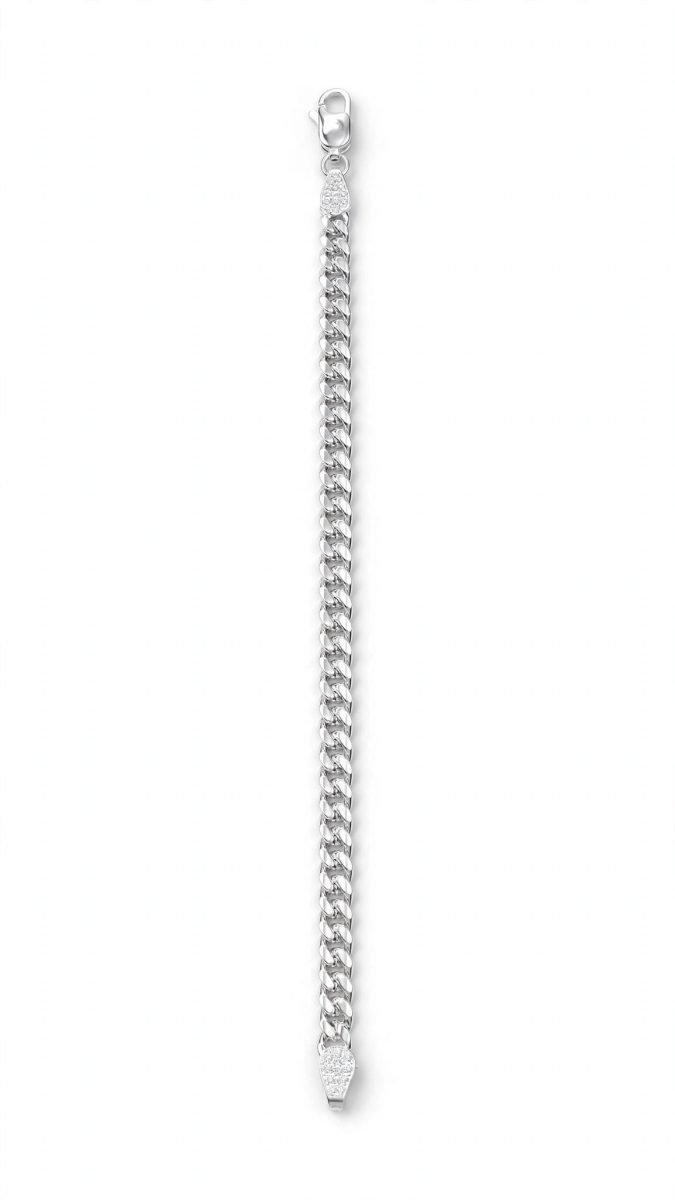 Straightened Flat Curb Link Silver Chain Bracelet