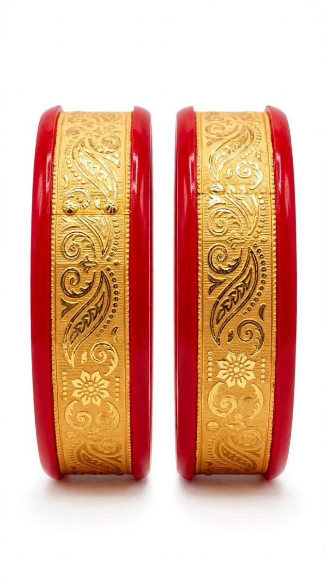 Traditional Gold-Plated Embossed Shankha Pala Bangle Pair