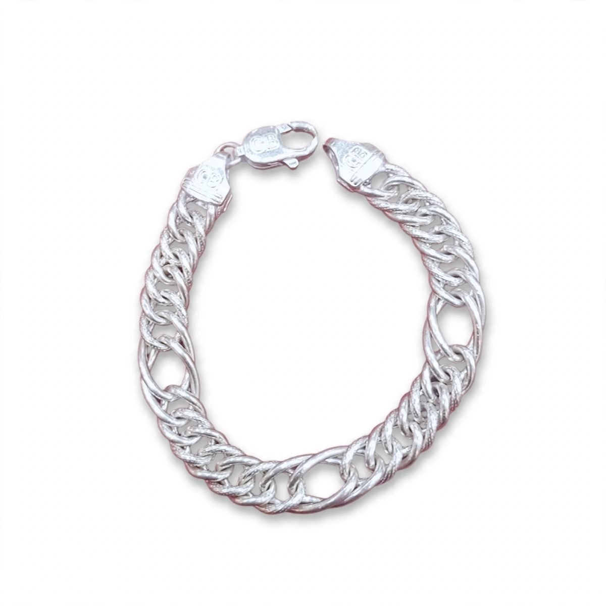 Diamond-Cut Figaro Silver Chain Bracelet