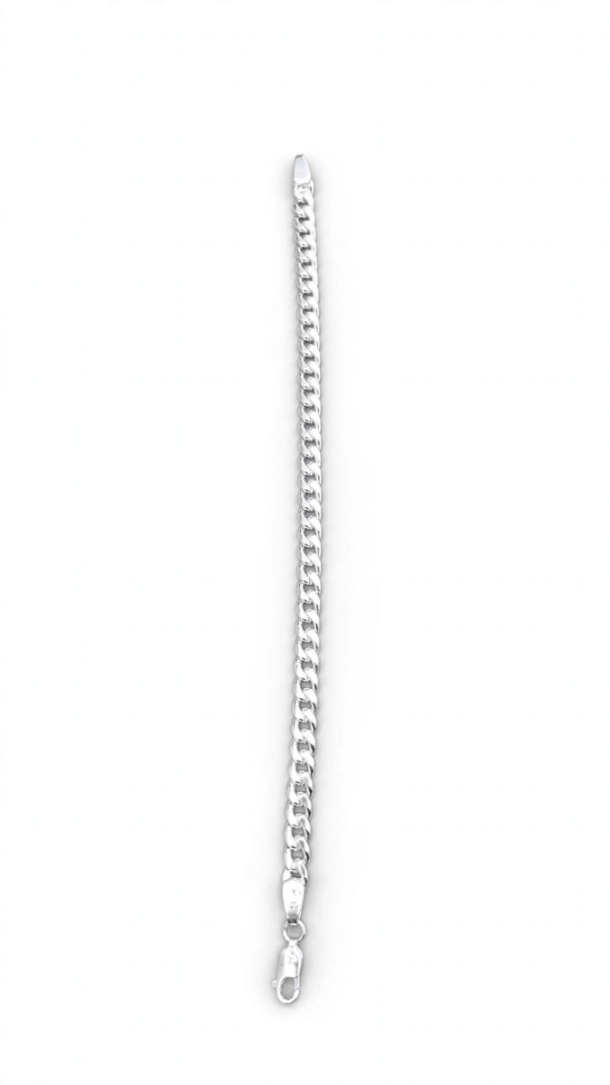 Classic Diamond-Cut Curb Silver Chain Bracelet