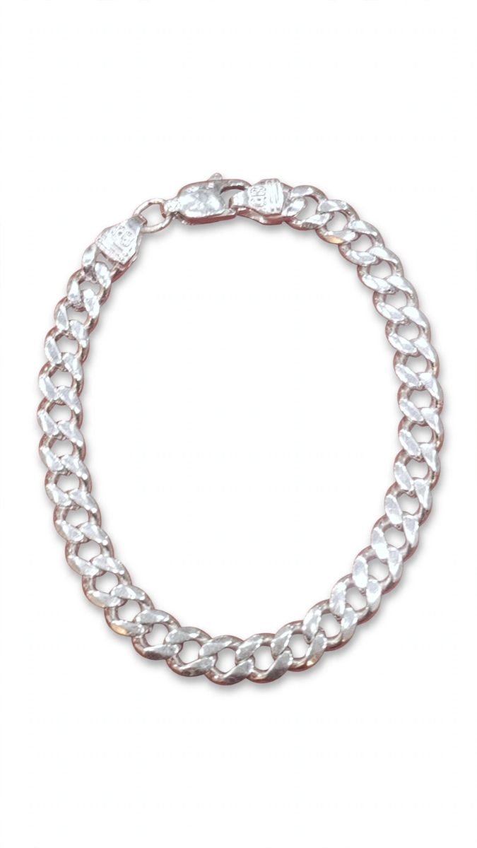 Diamond-Cut Flat Cuban Curb Silver Chain Bracelet