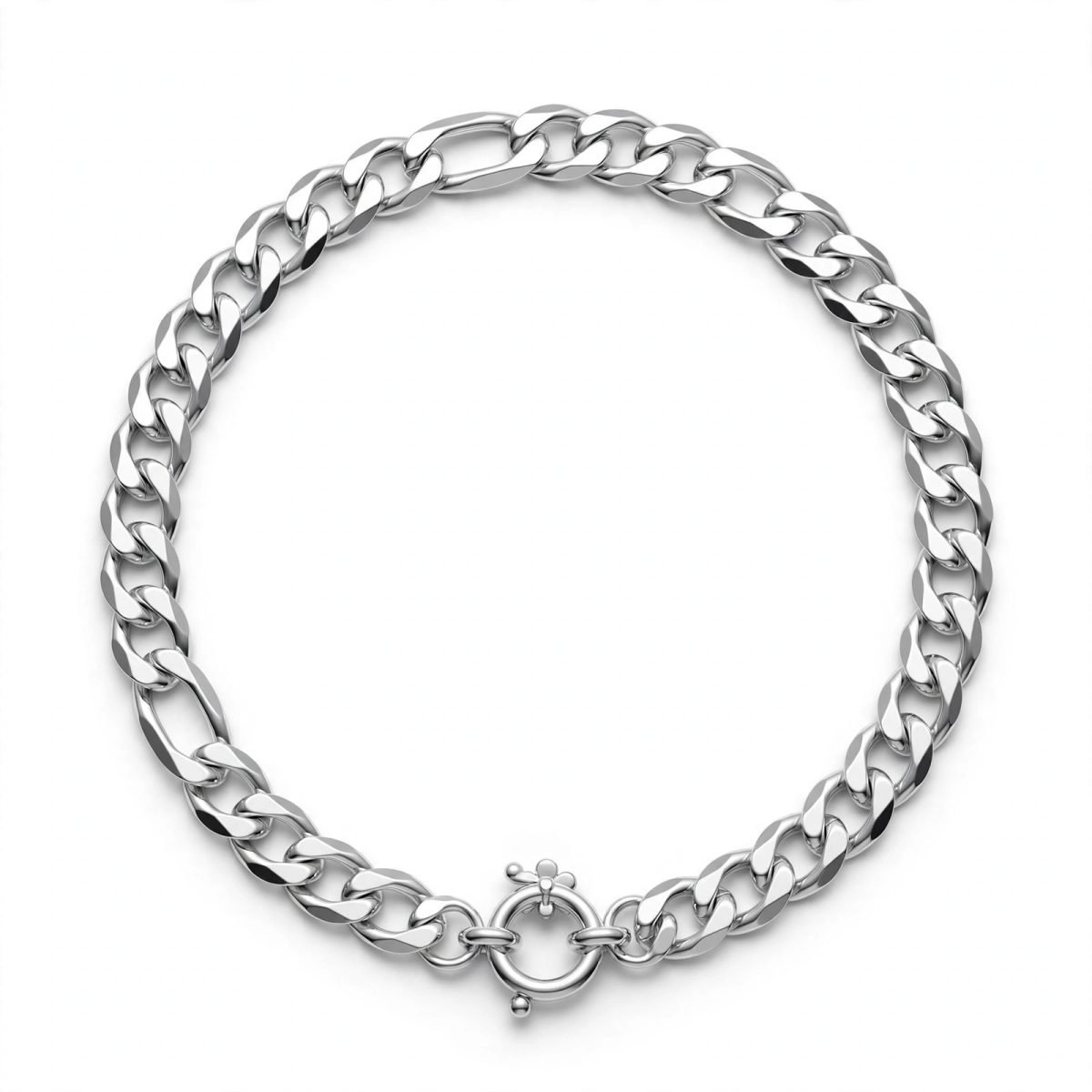Heavy Diamond-Cut Curb Silver Chain Bracelet with Spring Ring Clasp