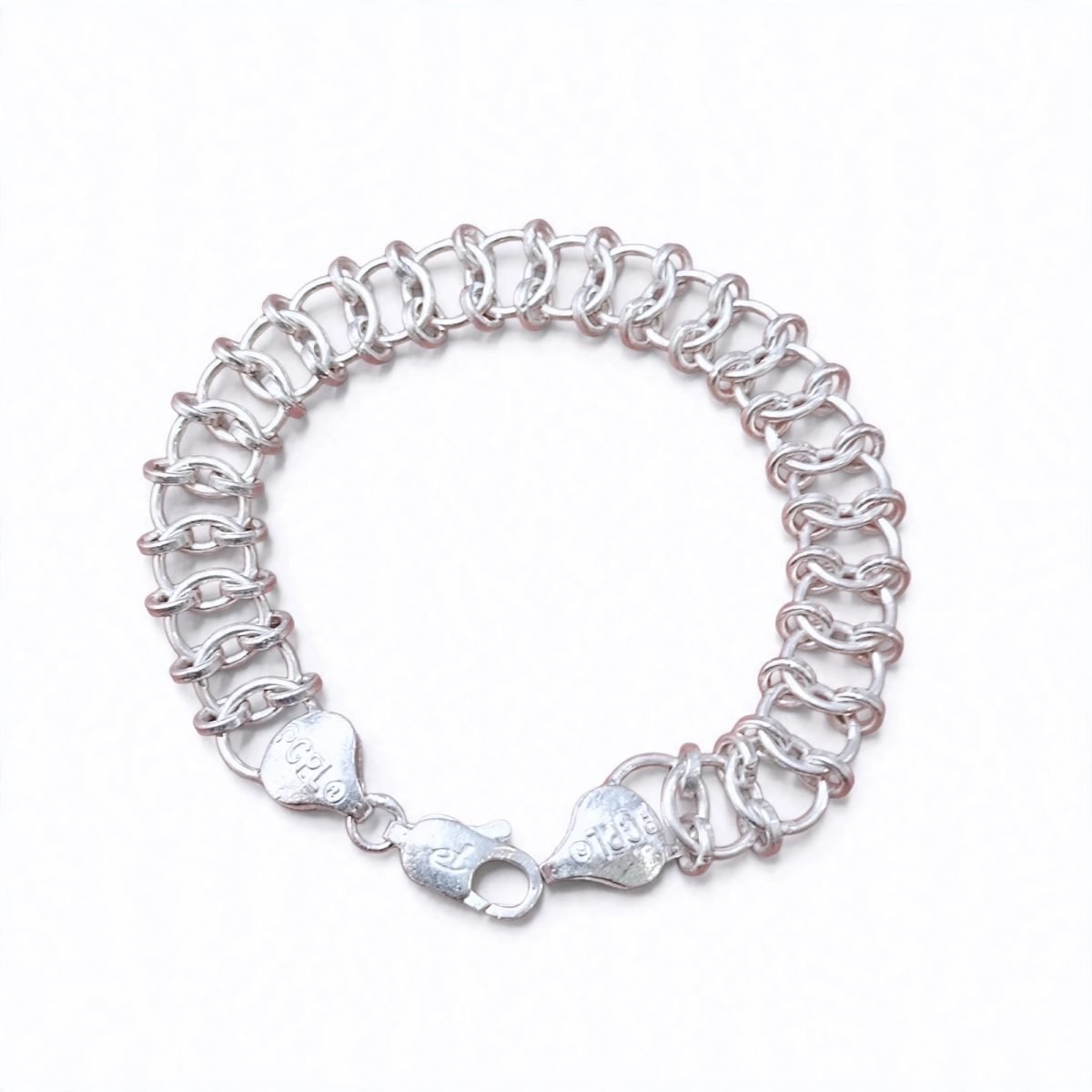 Double-Row Interlocking Link Silver Chain Bracelet