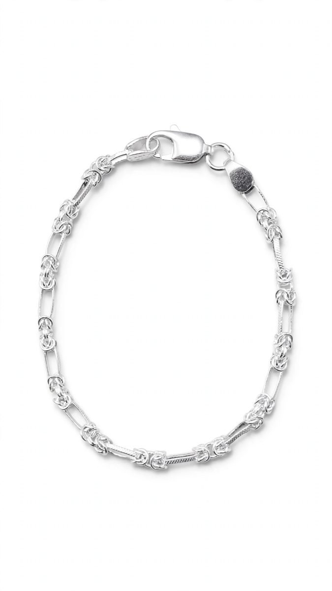 Byzantine Knot & Bar Station Silver Chain Bracelet