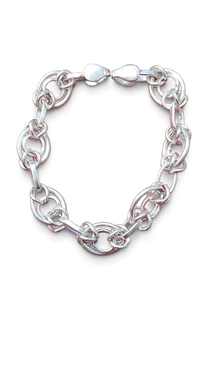 Interlocking Concentric Ring Station Silver Chain Bracelet