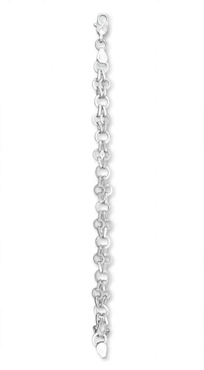 Sterling Silver Alternating Round and Fancy Link Bracelet