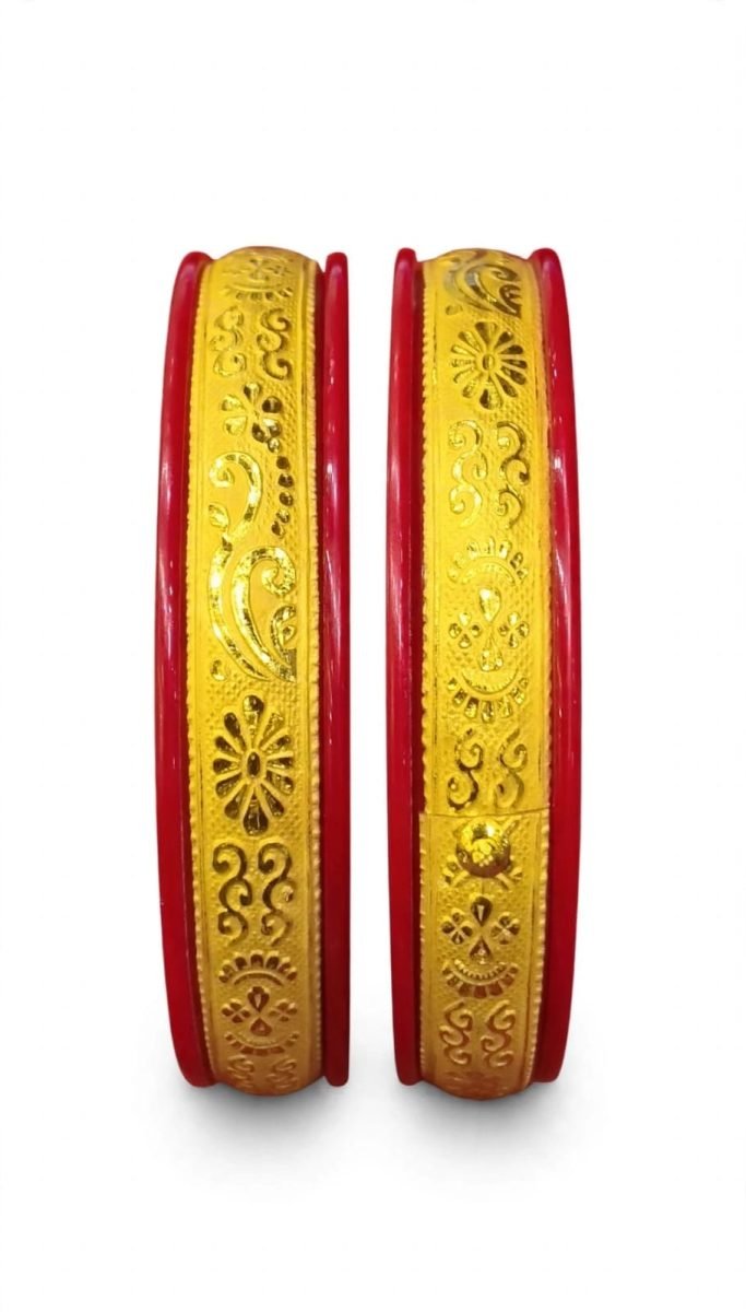 Traditional Gold-Plated Embossed Sankha Pola Bangle Pair