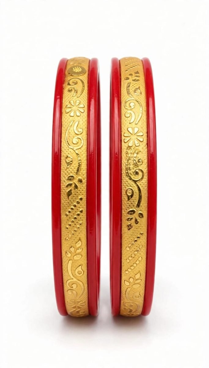 Traditional Floral & Paisley Gold-Plated Pola Bangle Pair