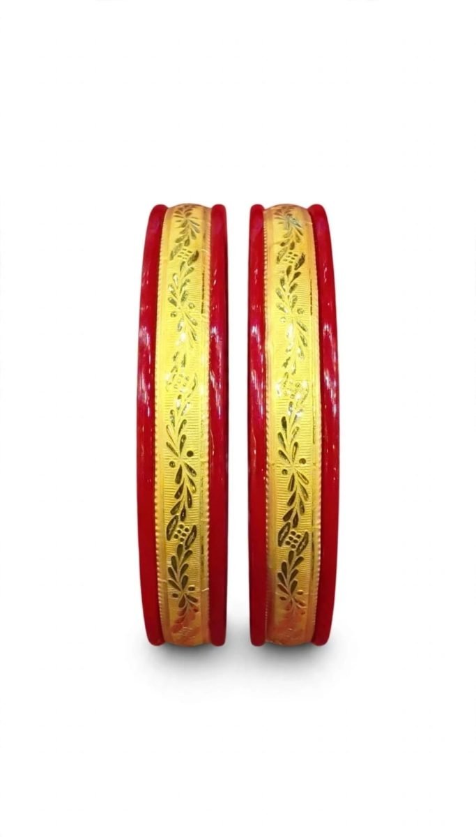 Traditional Foliate & Floral Vine Gold-Plated Pola Bangle Pair