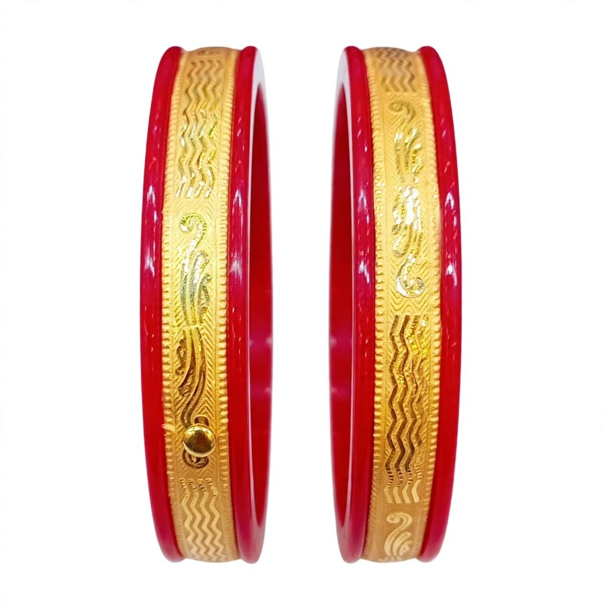 Traditional Wavy Chevron & Paisley Gold-Plated Pola Bangle Pair