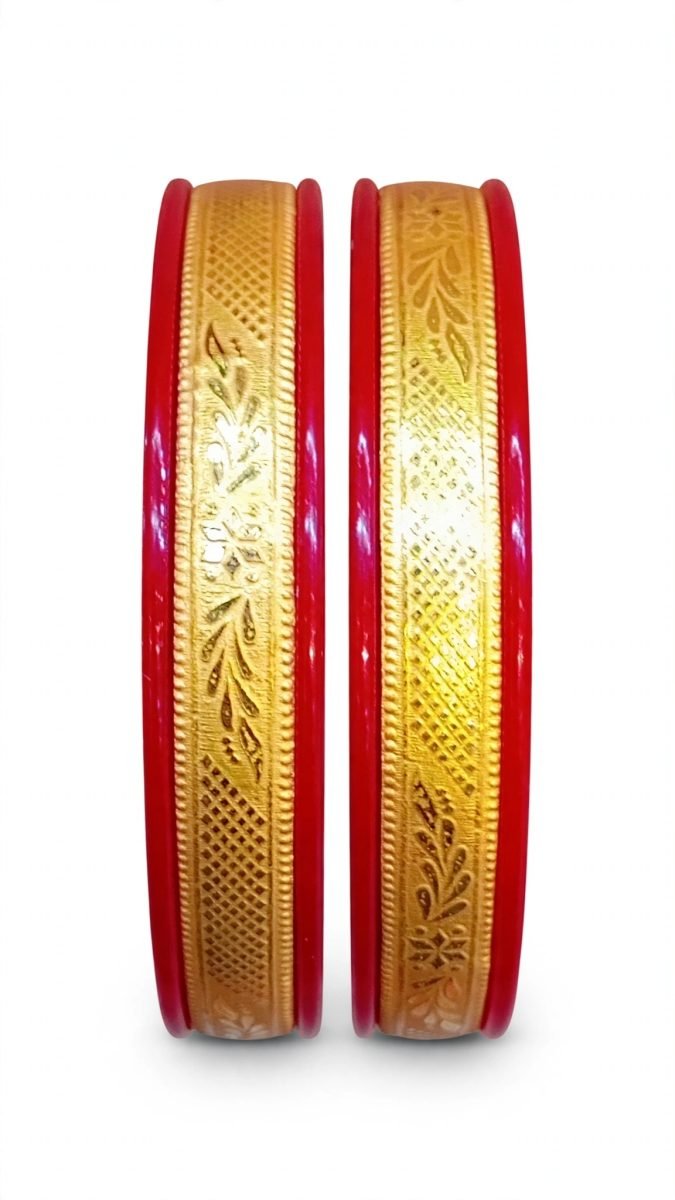 Traditional Lattice & Leaf Vine Gold-Plated Pola Bangle Pair