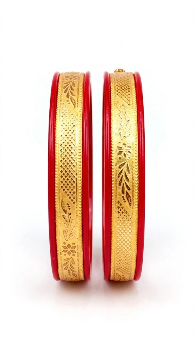 Traditional Floral Starburst & Diamond Jaali Gold-Plated Pola Bangle Pair