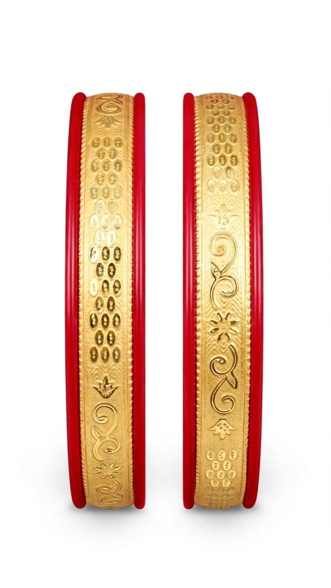 Traditional Beaded Lattice & Filigree Scroll Gold-Plated Pola Bangle Pair
