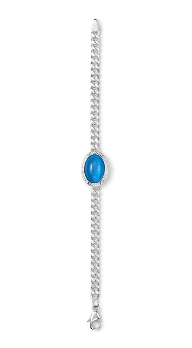 Sterling Silver Oval Blue Chalcedony Cabochon Station Bracelet