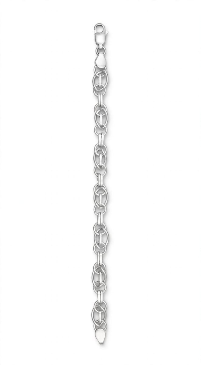 Sterling Silver Oval & Double Bar Link Bracelet