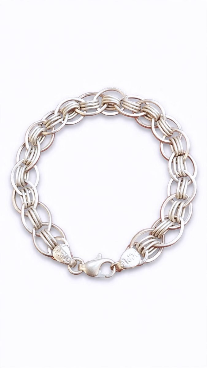 Classic Byzantine Interlocking Ring Sterling Silver Chain Bracelet