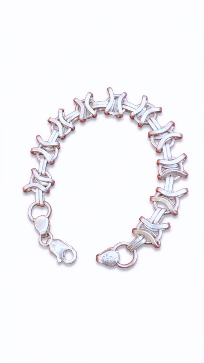 Contemporary Interlocking Arc & Ribbon Link Sterling Silver Chain Bracelet