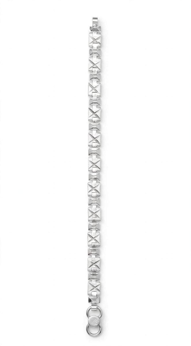 Silver Geometric Patterned Link Bracelet