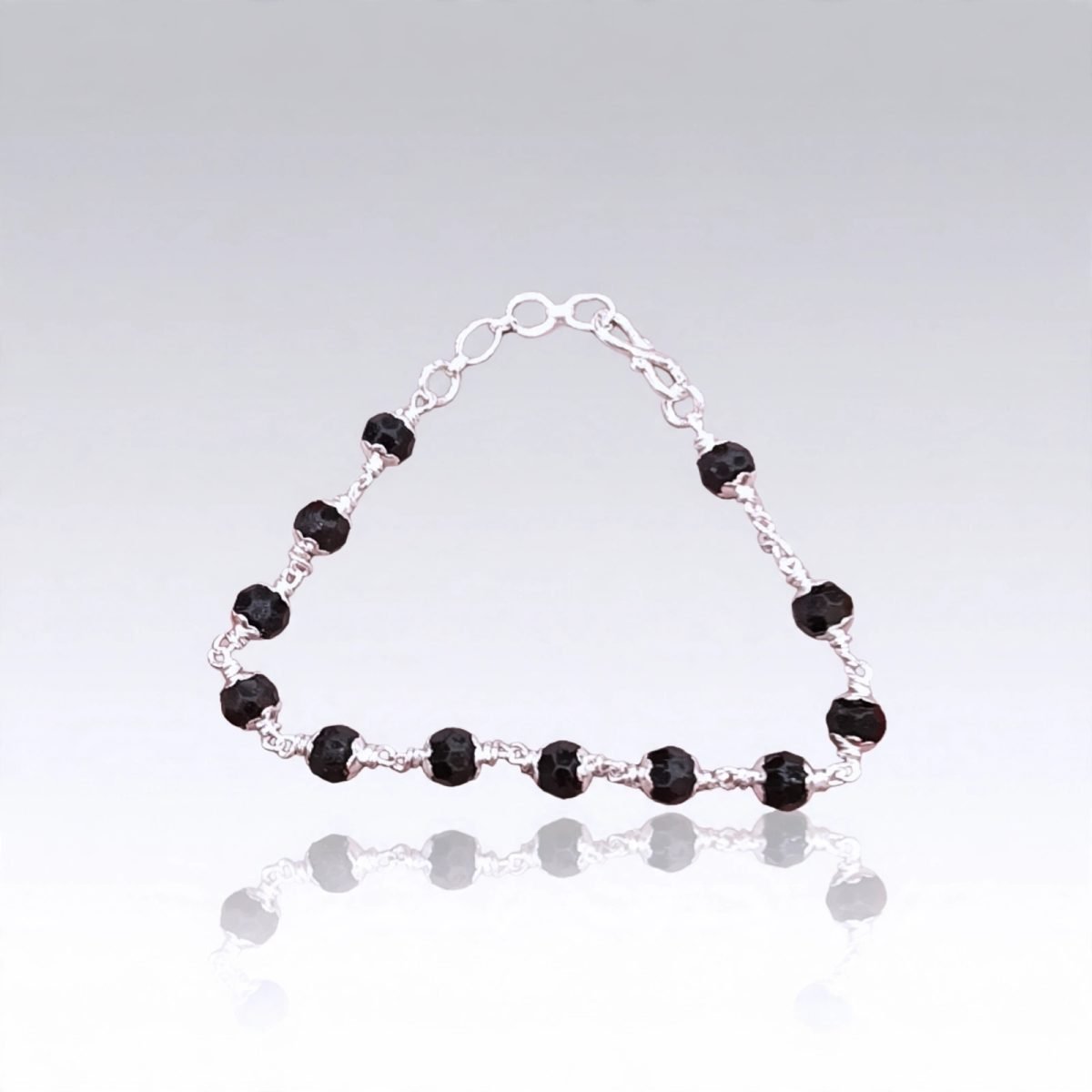 Silver Nazariya Bracelet with Black Crystal Beads & Adjustable Chain