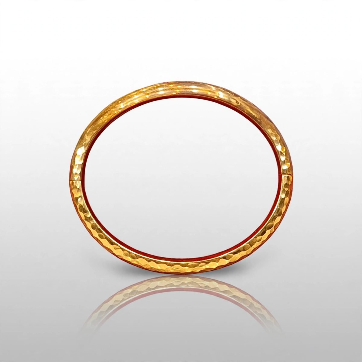 Gold-Plated Hammered Textured Bangle with Red Acrylic Lining (Sankha / Pola Inspired) Silver