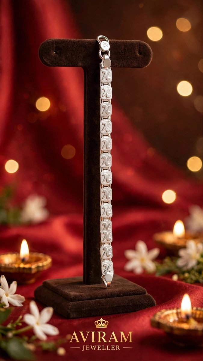 Silver Rectangular Link Bracelet with Engraved Wave Motifs