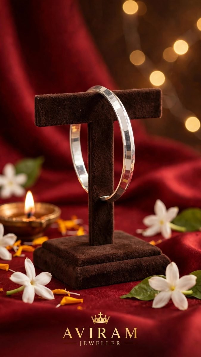 Classic Diamond-Cut Solid Silver Bangle / Kada