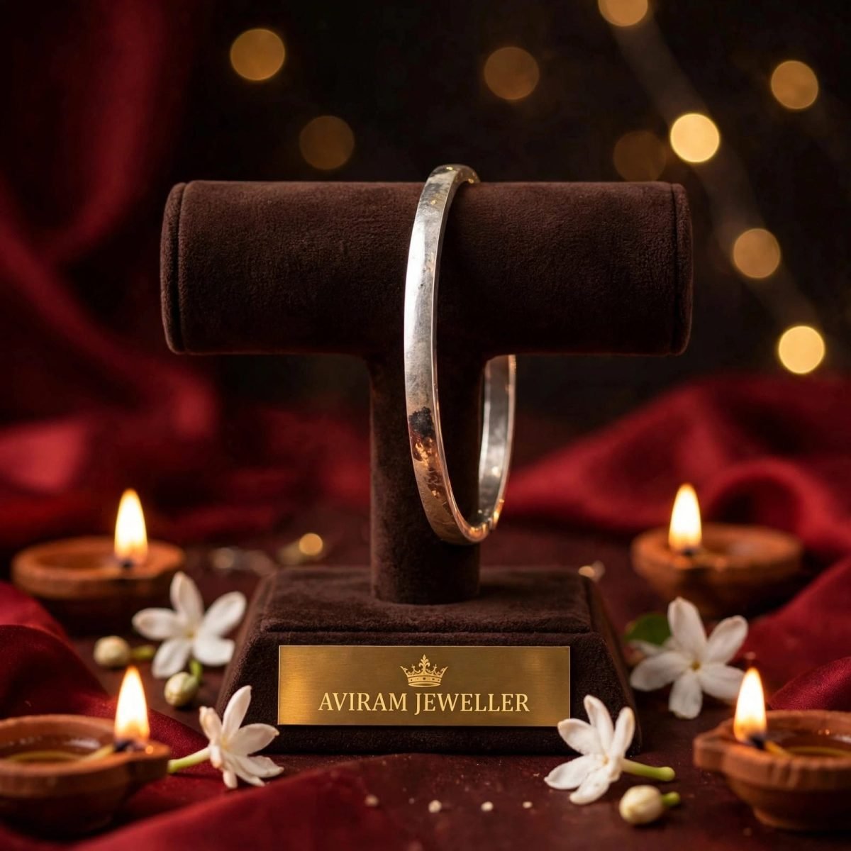 Classic Hammered Texture Solid Silver Bangle / Kada