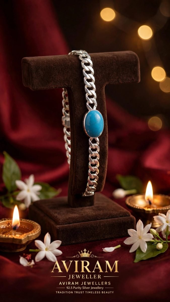 Oval Turquoise Gemstone Curb Link Silver Bracelet