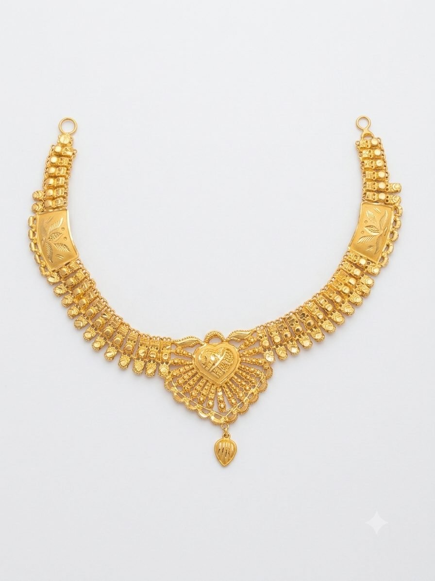 Traditional 22K Gold Filigree Heart Necklace