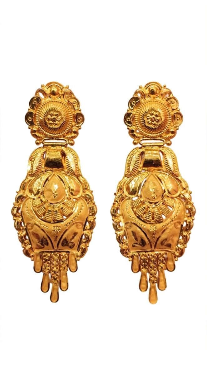 Royal Floral Filigree Gold Jhumpka Drop Earrings
