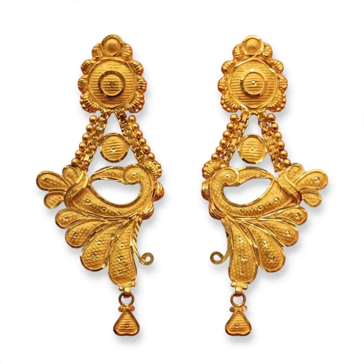 Royal Peacock Filigree Gold Drop Earrings