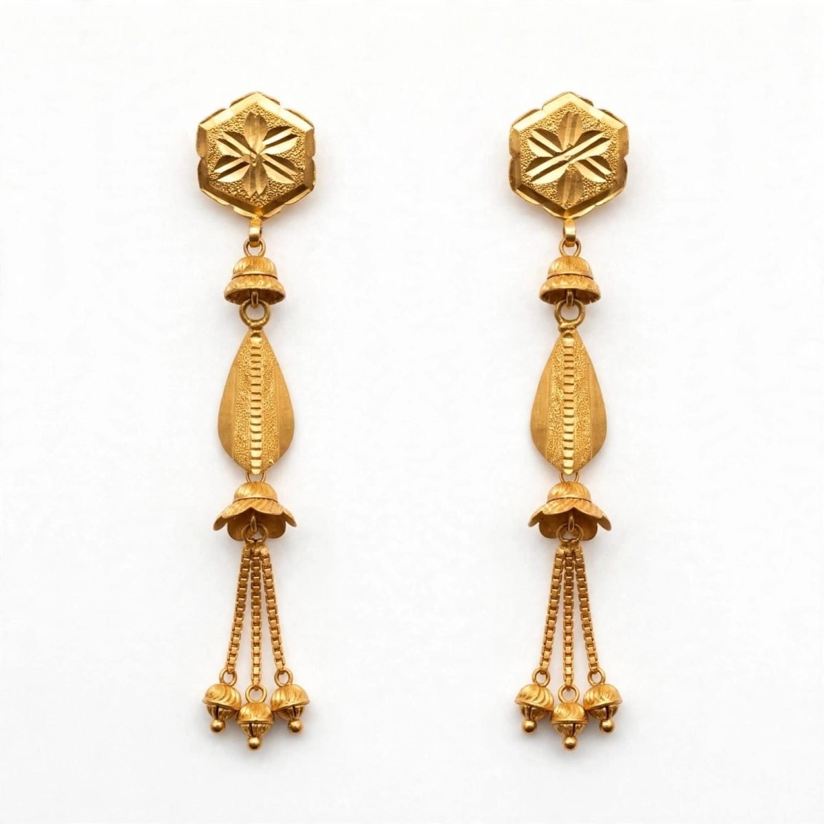 Geometric Floral Linear Gold Dangle Earrings
