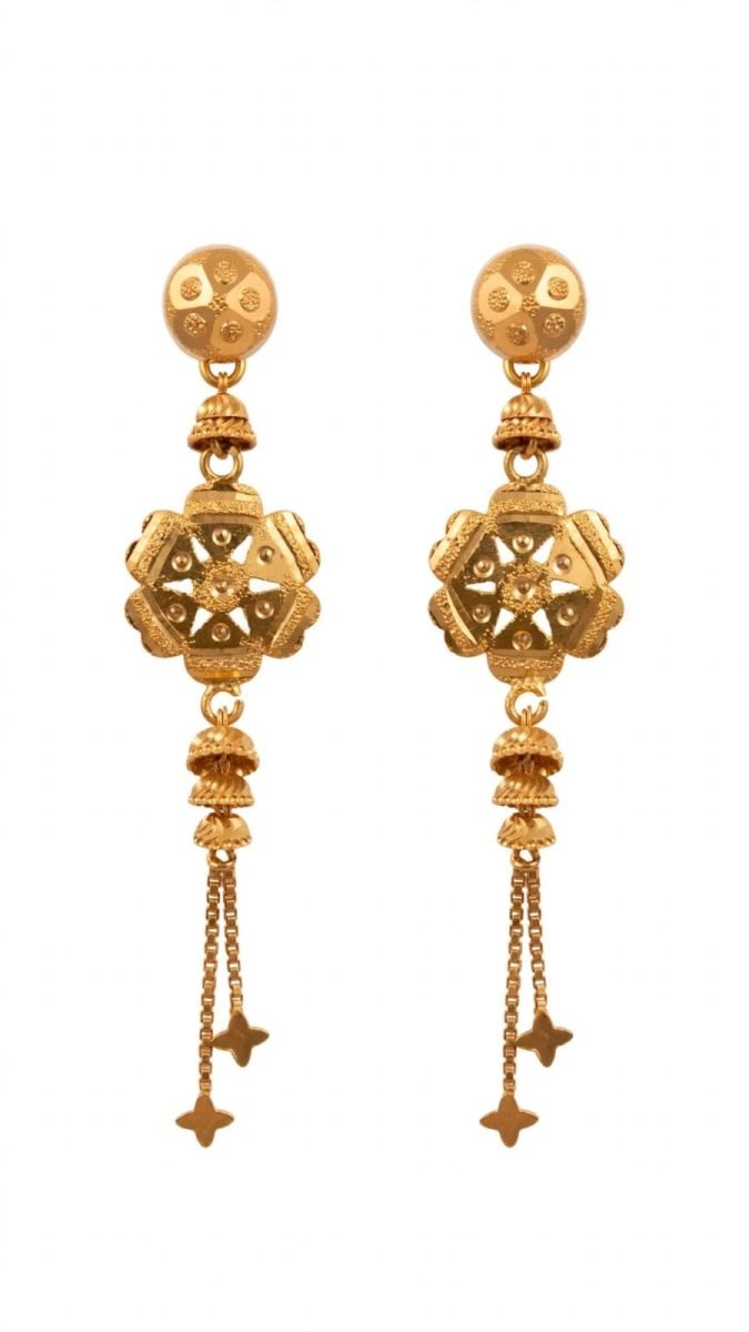 Radiant Floral Cascade Gold Long Drop Earrings