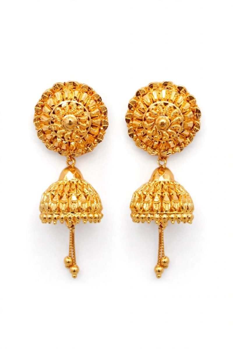 Intricate Floral Top Gold Jhumka Earrings