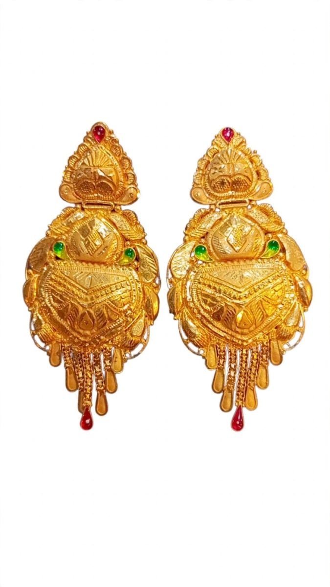 Royal Traditional Gold Drop Earrings with Enamel Accents
