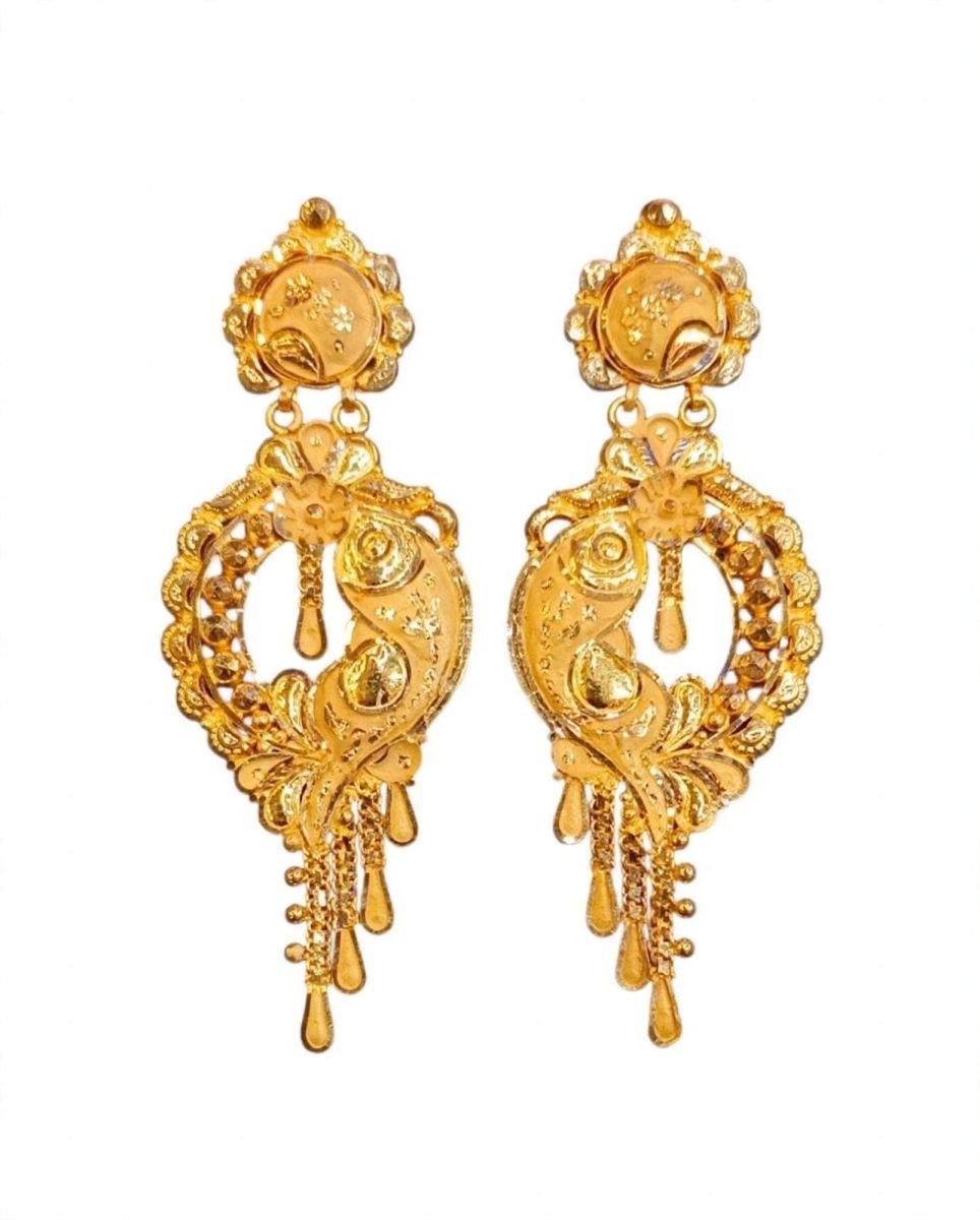 Classic Fish Motif Gold Drop Earrings with Cascading Tassels