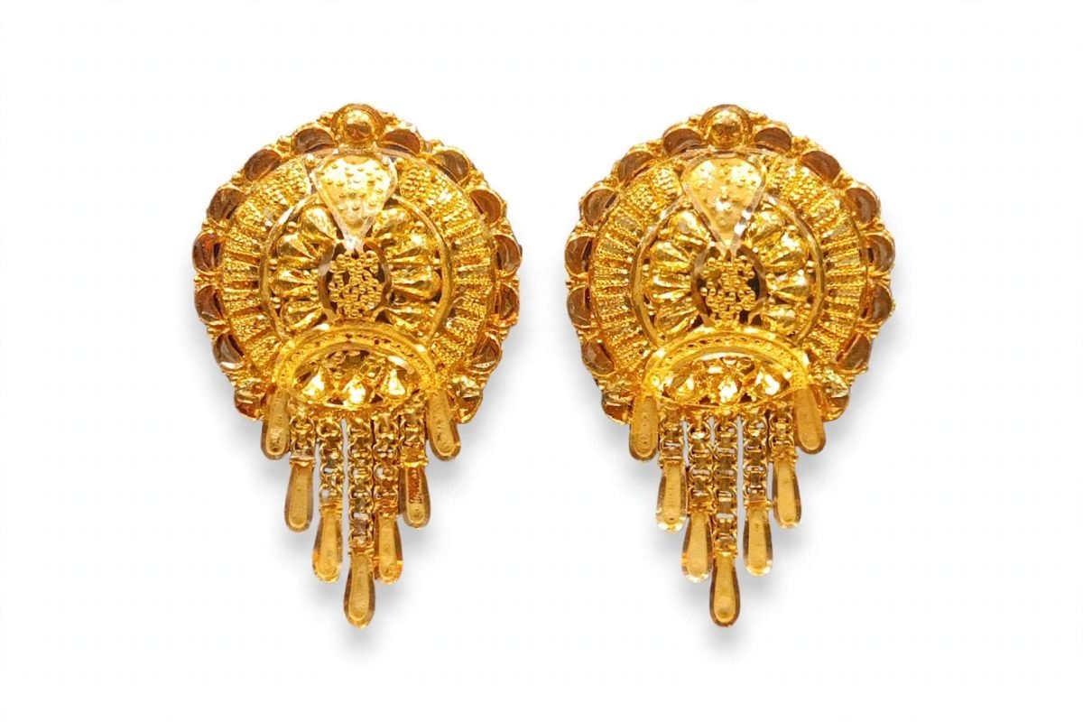 Traditional Circular Filigree Gold Tops with Dangling Drops