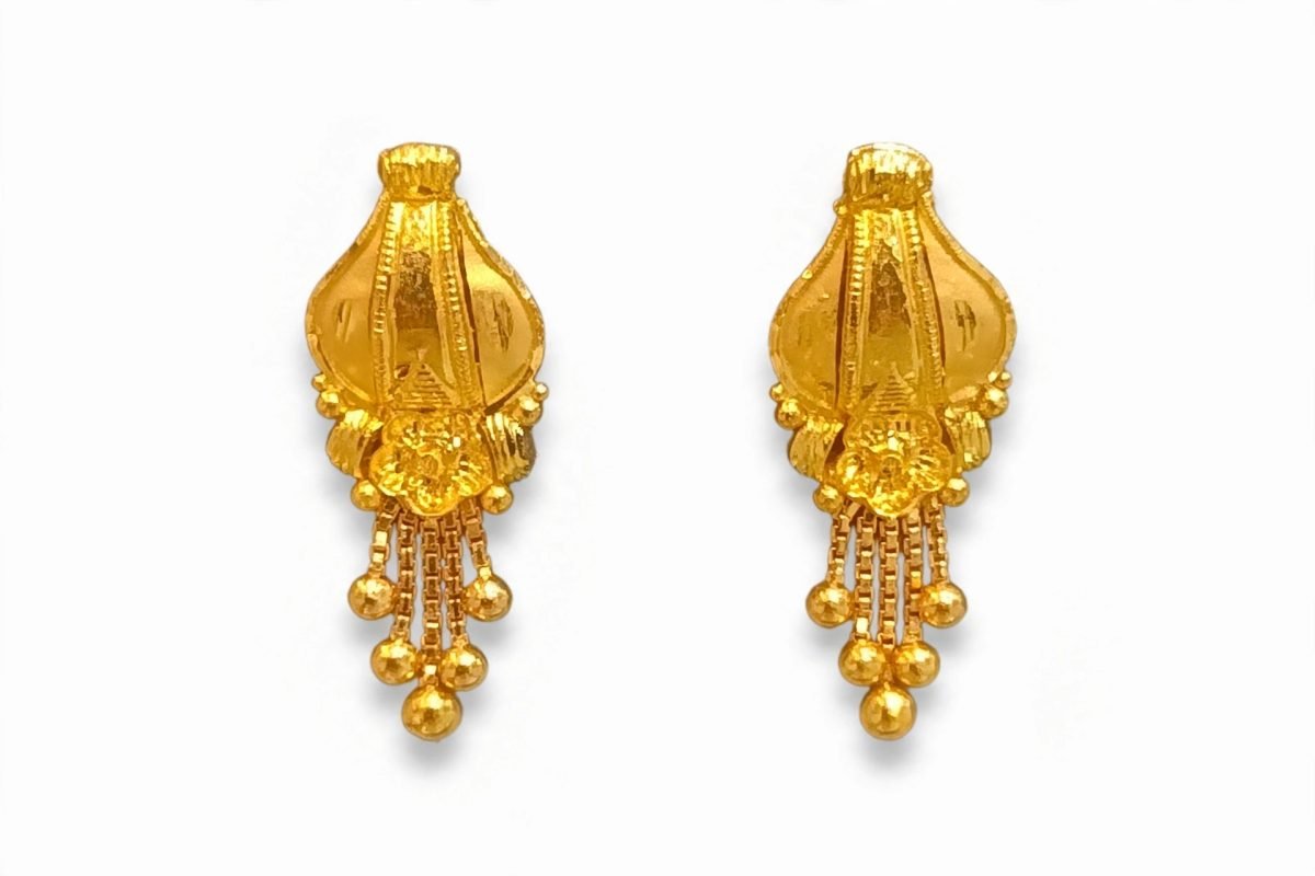 Traditional Gold Bell-Shaped Dangle Earrings with Floral Motif