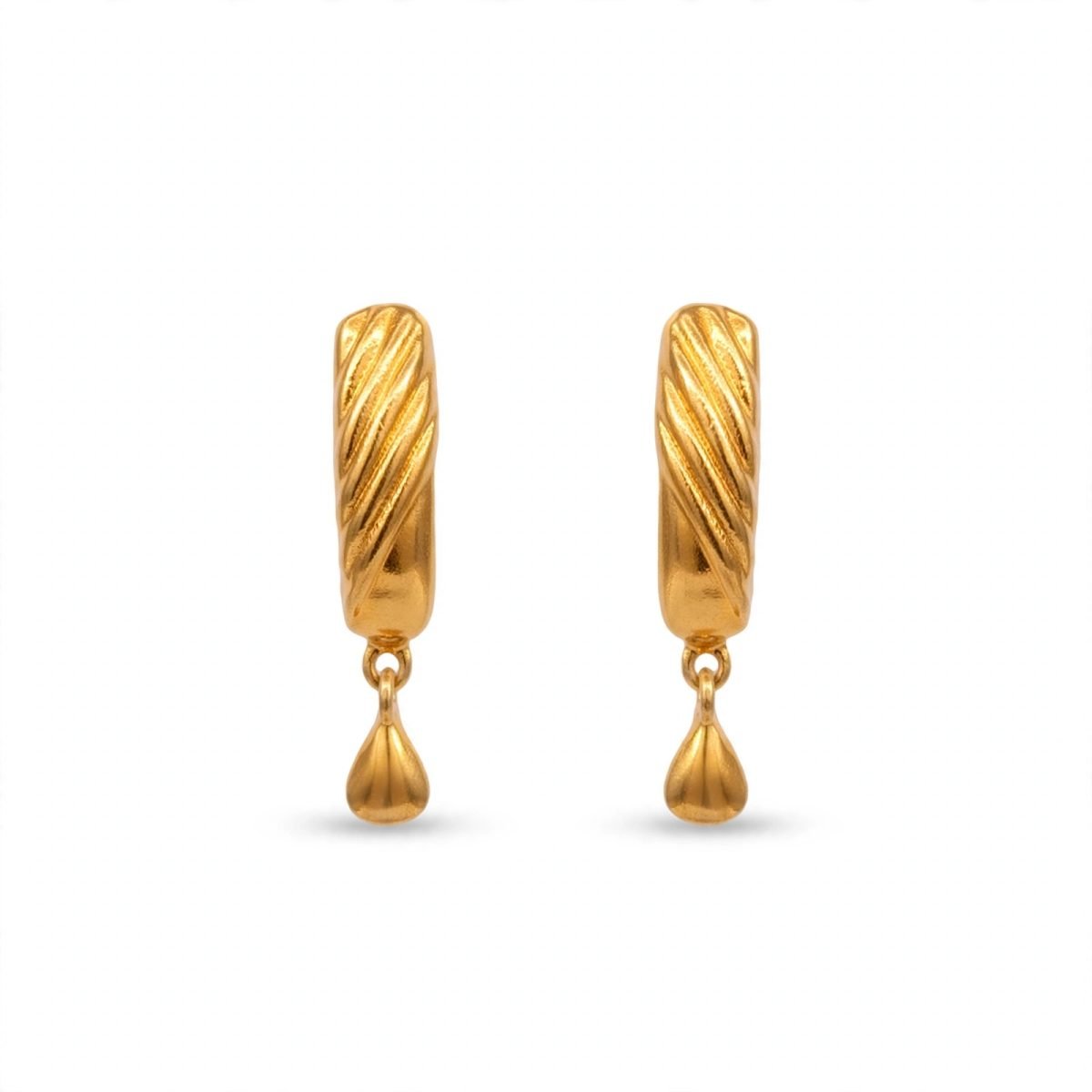 Textured Gold Huggie Hoop Earrings with Teardrop Charm