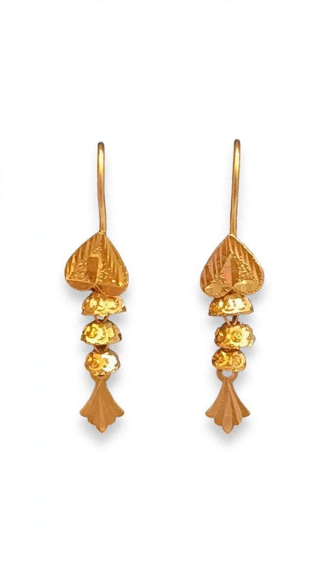 Ornate Heart & Tiered Bell Gold Drop Earrings