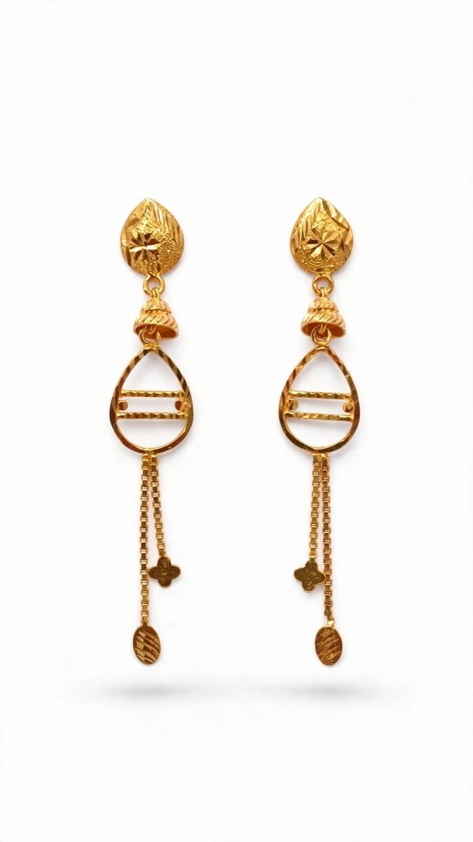 Geometric Teardrop & Tassel Gold Drop Earrings