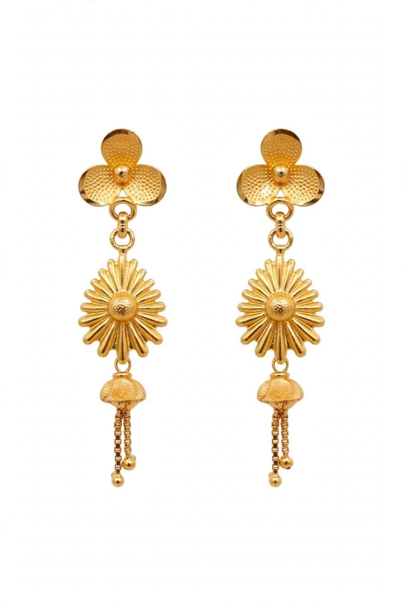 Floral & Sunburst Gold Drop Earrings with Bead Tassels