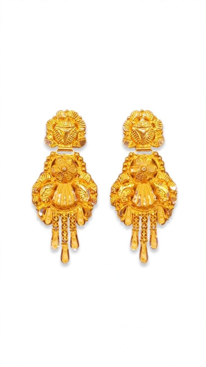 Royal Filigree Floral Dangle Gold Earrings