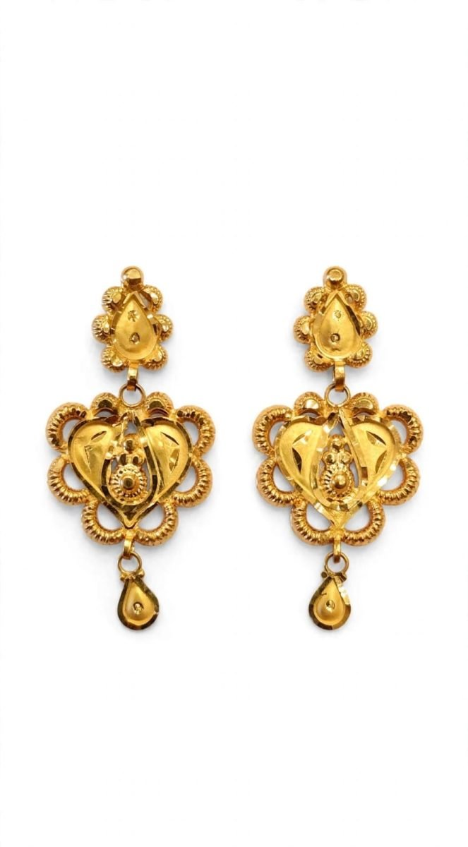 Intricate Heart-Filigree Gold Drop Earrings with Teardrop Tassels