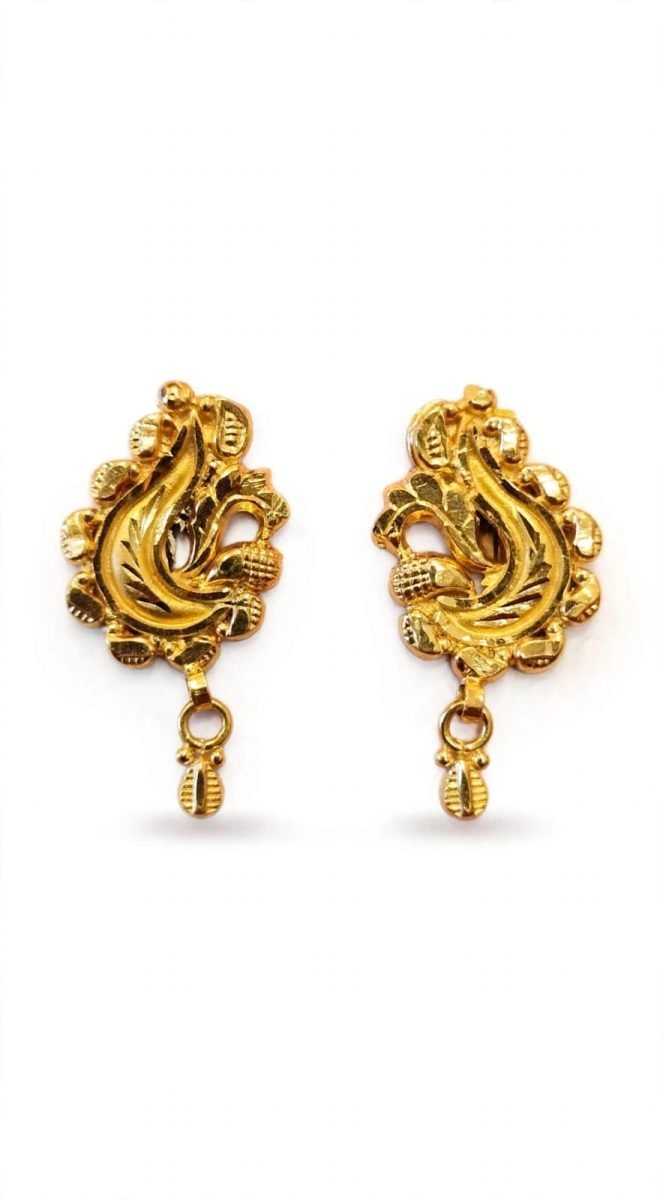Regal Kalka Motif Gold Drop Earrings with Teardrop Dangles